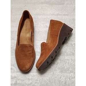 Vionic Willa Wedge Loafers Toffee Leather Suede Round Toe Slip On Shoes Size 8